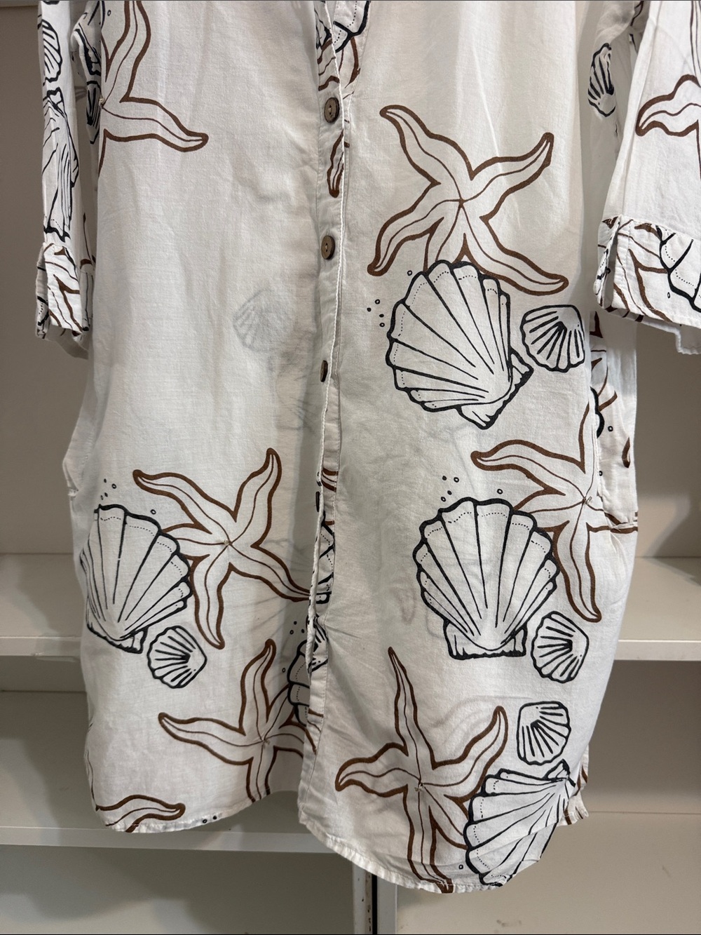 6. CLUB Z White Seashell Print Button-Front Coverup Dress - Picture 4 of 8